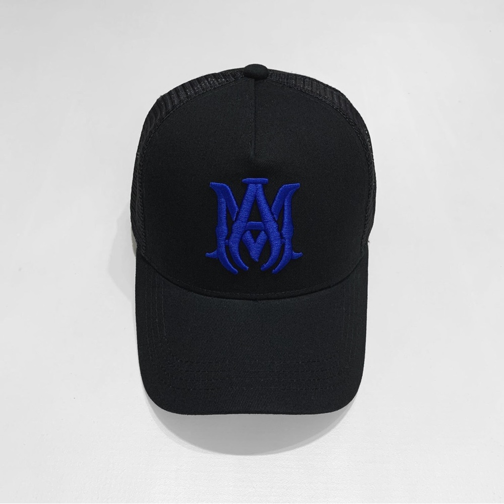 AMIRI Black Cap with Bold Blue Emblem